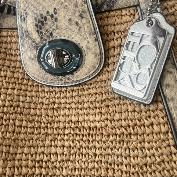 COACH Hampton straw & snakeskin leather tote zebra print w/wristlet Purse - Picture 8 of 9